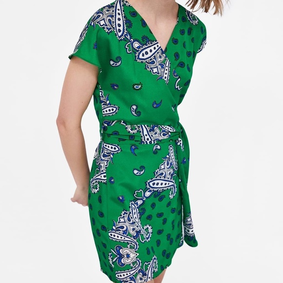 zara green wrap dress